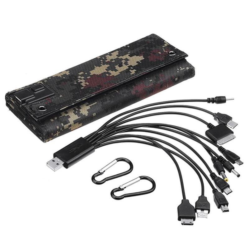 50W 5V Foldable Solar Panel USB 10 in1 USB Cable Waterproof Sun Power Solar Cells Bank Pack for Camping Hiking Phone Backpack: Green Camouflage