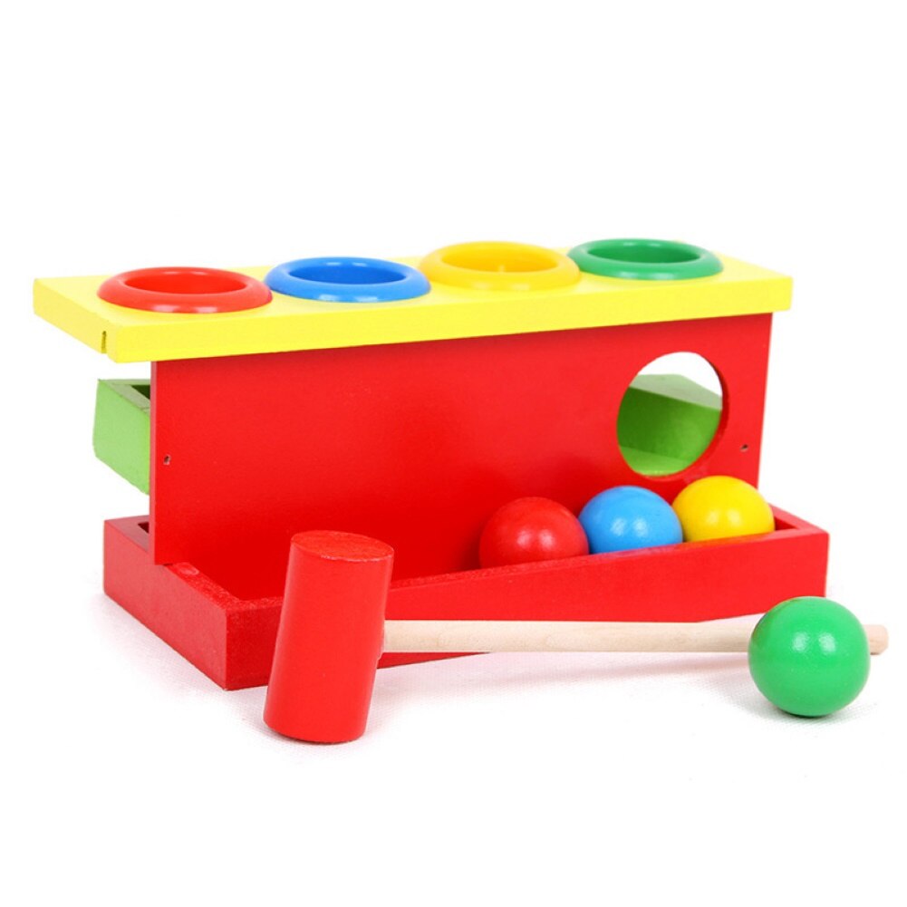 Wooden Matching Color Piling Hand Hammering Ball Box Toy Parent-child Interactive Toys Early Learning Educational Baby Toys