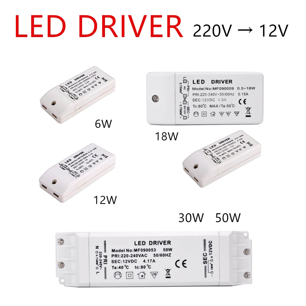 Led driver transformer 50w 30w 18w 12w 6w dc 12V output 1A Power Adapter voeding voor led lamp led strip downlight