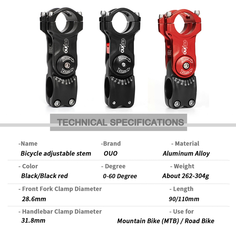 OUO 0-60 Degree Adjust Stem Adjustable Bike Handlebar Stem MTB Road Bicycle Stem Riser