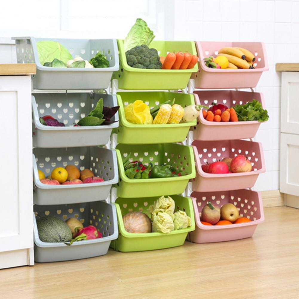Durable Stackable Single-deck Hollow Fruit Vegetable Storage Box Colanders Strainer Kitchen Organizer Basket Shelf Racks