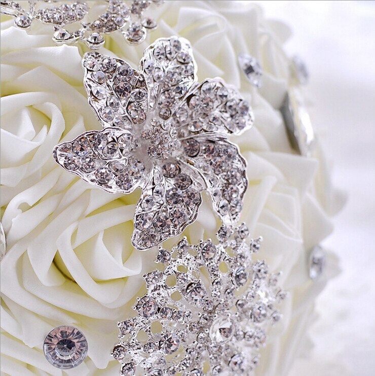 Bruiloft Bloemen Bruidsboeketten Crystal Kralen Kunstmatige Peony Rose Houder Met Lint Accessoires Bridal Levert