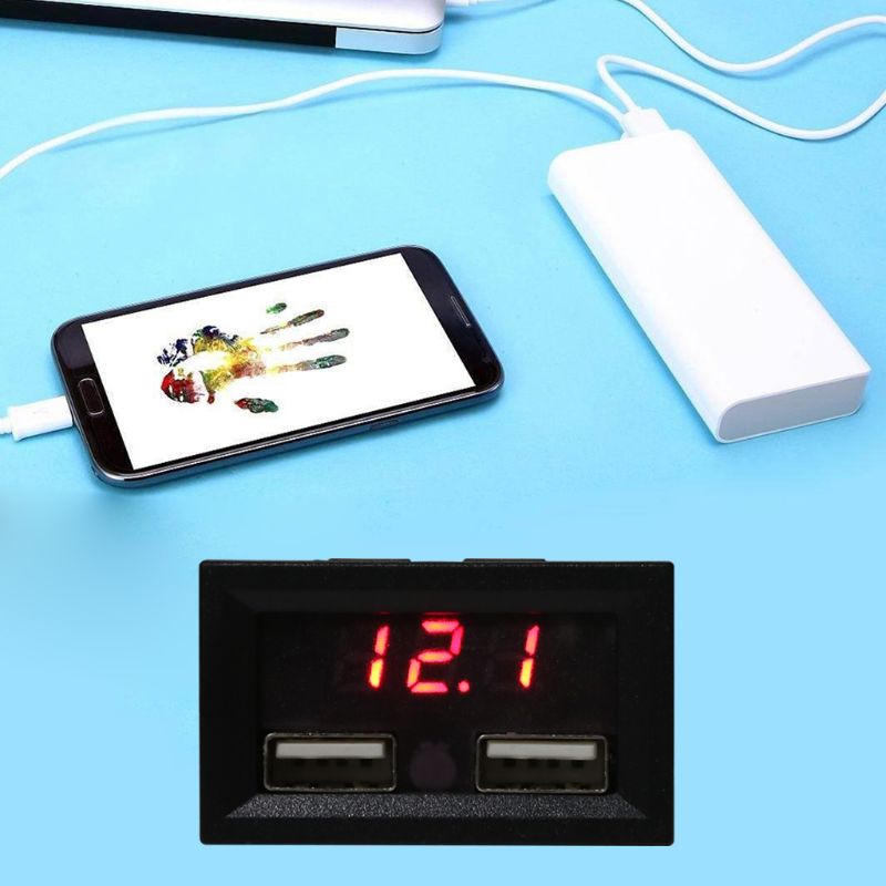 12V Lead Acid Battery Capacity Indicator Voltage Car Power Display with Dual USB Charger 5V 2A R7UB