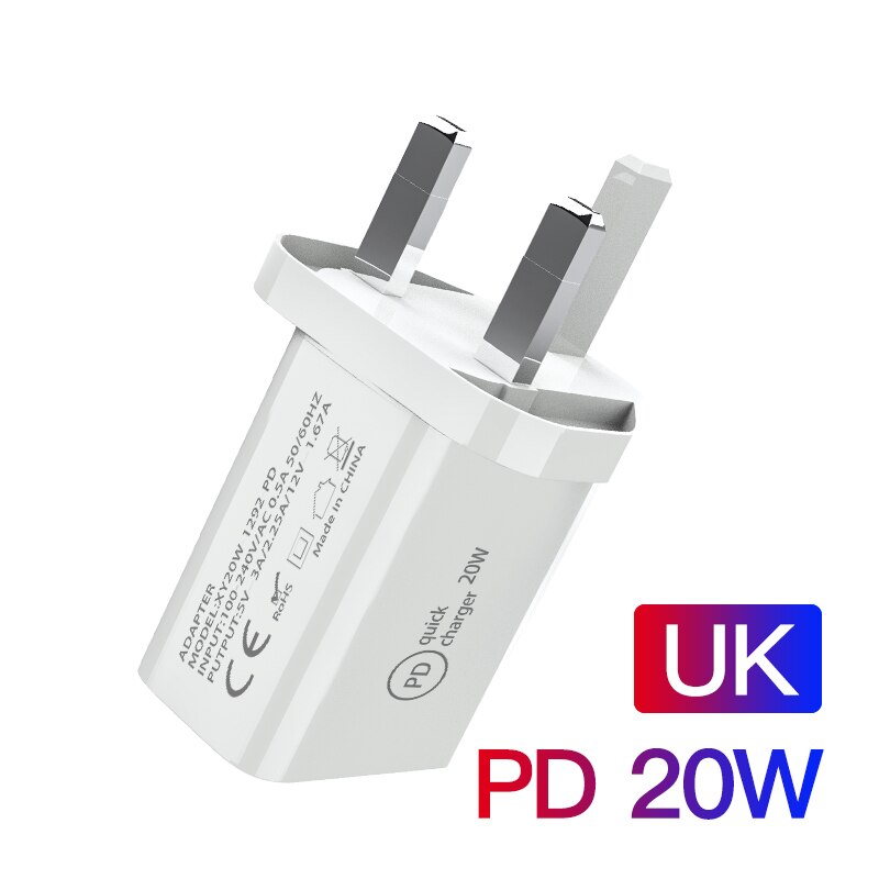 PD 20W Usb C Charger For iPhone 12 Mini Pro Max 12 11 Xs Xr X 8 Plus Fast Charging TypeC PD Charger For iPad Air 4 iPad Pro: UK Plug