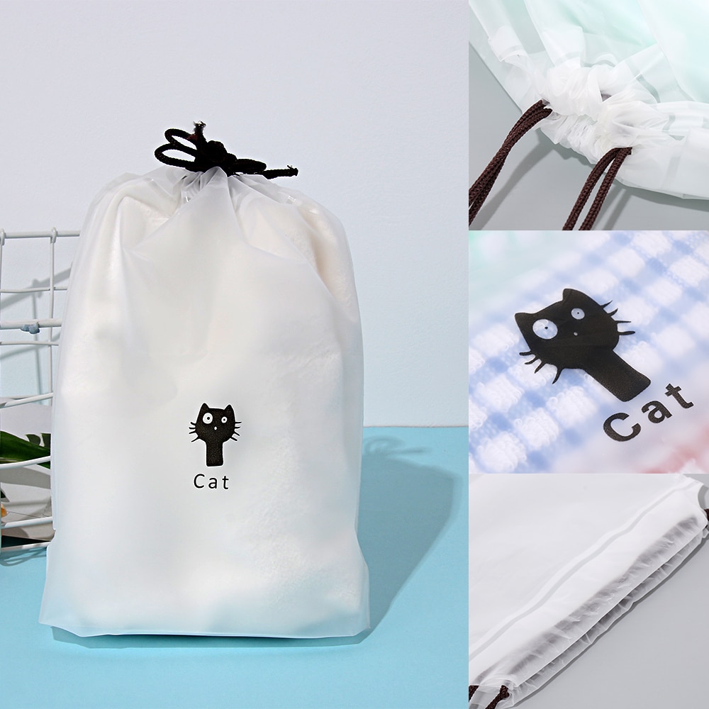1PC Women Cute Cat Transparent Drawstring Cosmetic Bag Bath Organizer Travel Makeup Case Storage Pouch Cartoon Toiletry Wash Bag
