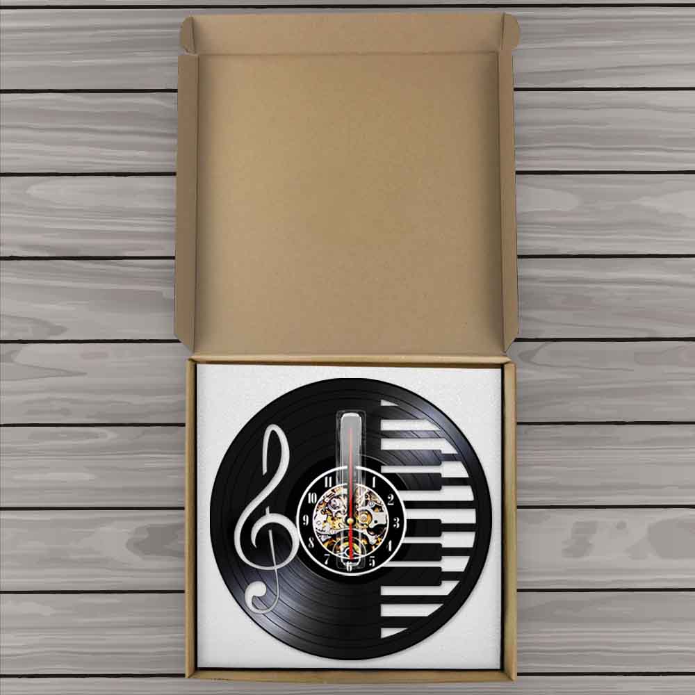 Music Notes Vinyl Record Wall Clock Piano Party Wall Art Decor Clocks Watch Treble Clef Symbols Musical Silhouette Home Wall Art
