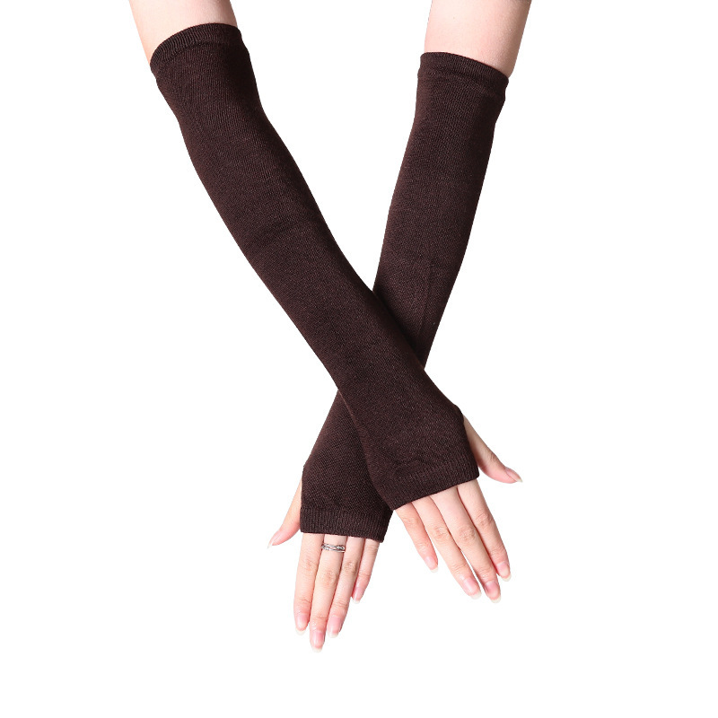 Vrouwen Lady Gestreepte Elleboog Handschoenen Warmer Gebreide Lange Vingerloze Handschoenen Elleboog Wanten Kerst Accessoires: Coffee
