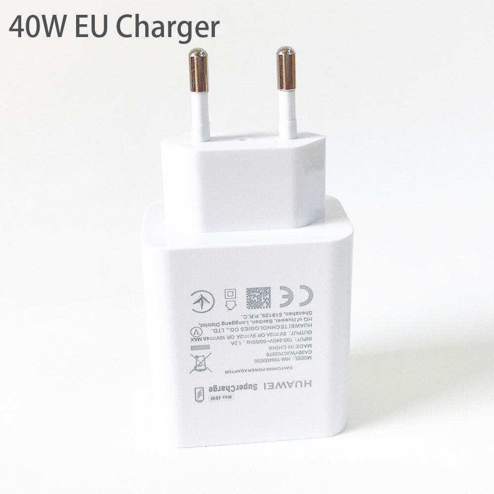 Huawei-cargador Original de 40W, 10V4A, supercarga, adaptador de la UE/EE. UU./Reino Unido, 5A, cable USB tipo c para nova 5, 6, 7 pro, mate 20, 30 pro, p40, p30 pro: Only EU Charger