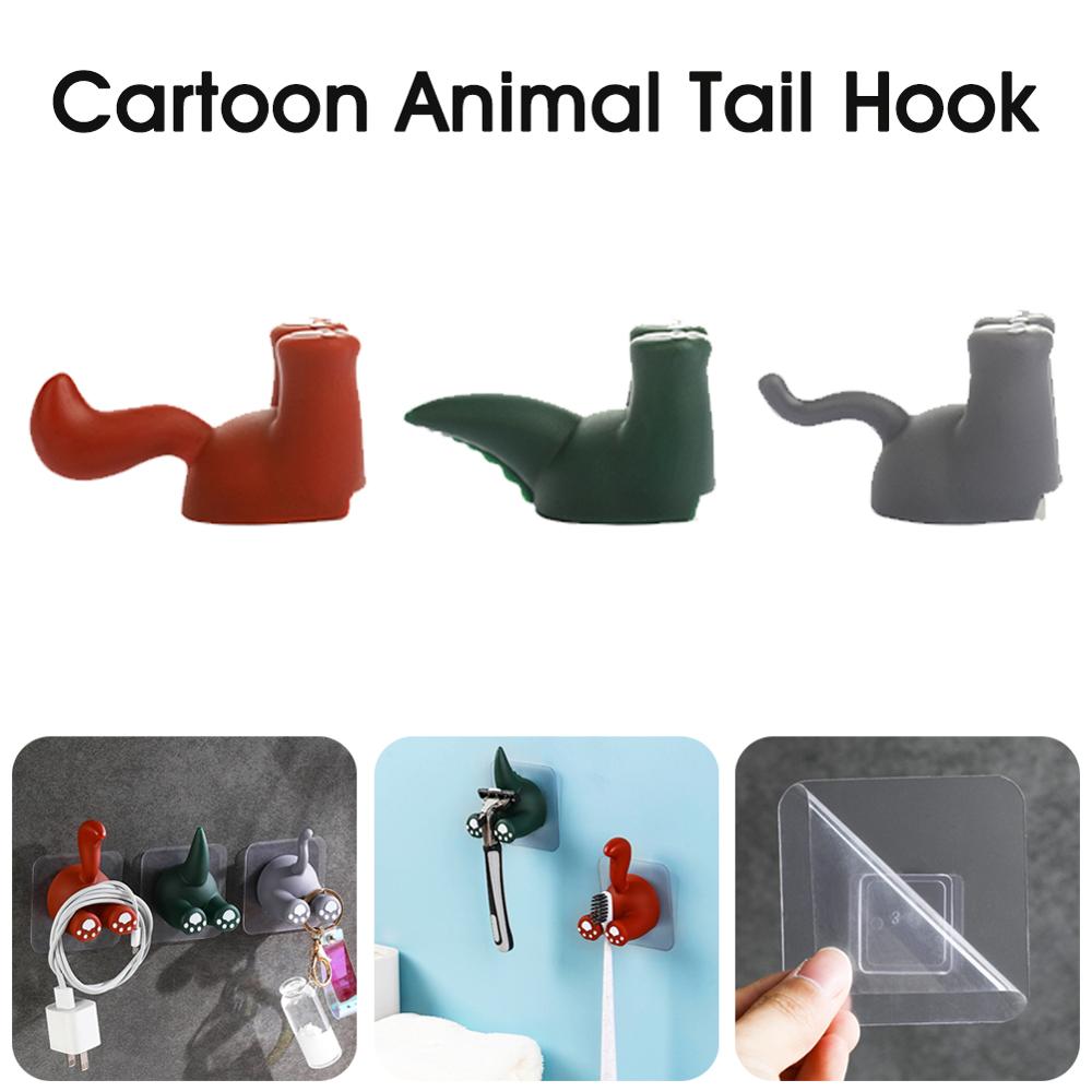 Zelfklevende Decoratieve Haken Creatieve Cartoon Kat Dinosaurus Eekhoorn Waterdichte Muur Haken Voor Opknoping Dier Hoofd Hanger