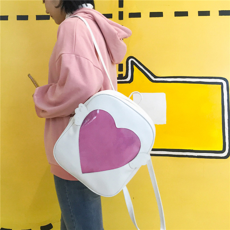 MSMO 'Ita-bag' Glitter Klar Klappe Flügel Rucksack Japan Harajuku Mädchen Kawaii Bling Transparent Liebe Schule Tasche