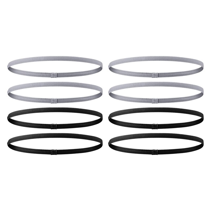 8 pcs strong non-slip elastic sports headbands, hair headbands, exercise hair and sweatbands for women and men (black, grey): Default Title