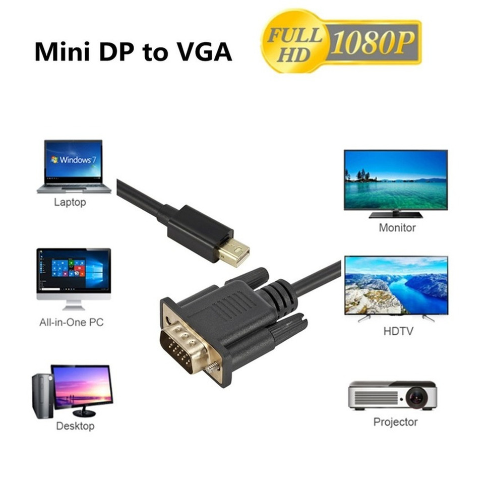 Mini dp til vga adapter 1080p mini thunderbolt mini displayport displayport mini dp til vga kabel til pc macbook air pro imac