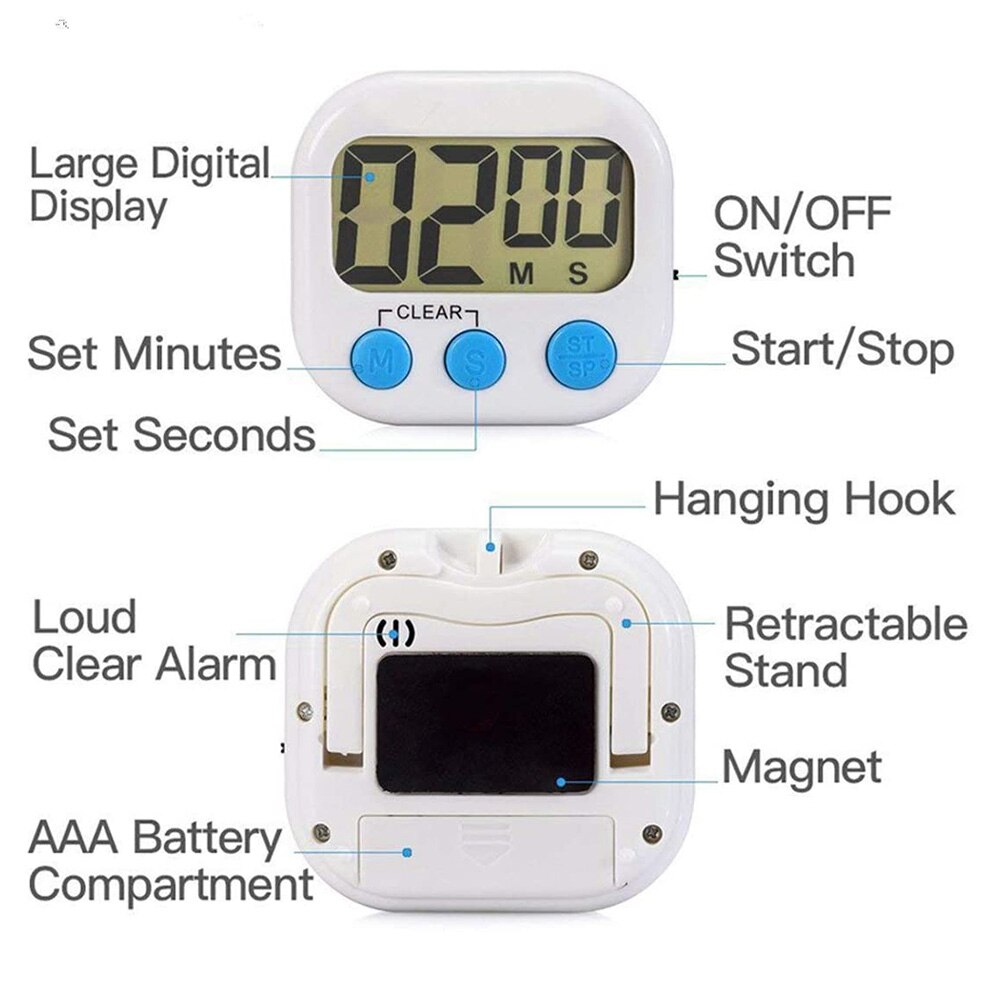 Cronómetro Digital para cocina, con alarma fuerte y soporte magnético con pantalla LCD grande para cocinar y hornear Juegos Deportivos