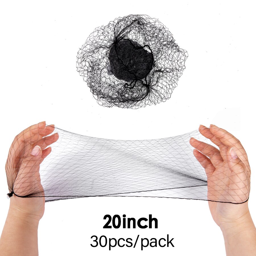 14/20/24Inch Durable Nylon Hair Net For Hair Bun Hair Hairstyle Tool Black Invisible Elastic Edge Mesh Hair Styling Hairnets: 20inch  30pcs
