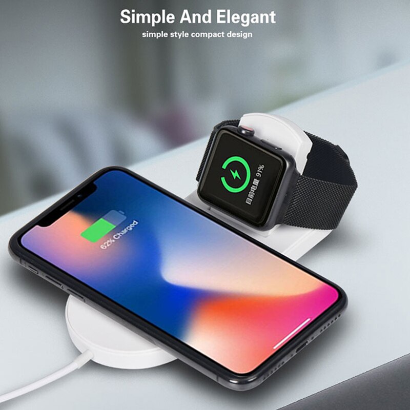 Dock di ricarica Wireless Qi per Apple Watch iWatch Series 1 2 3 10W Pad di ricarica rapida Wireless per iPhone 8 11 X Xs Pro Max XR