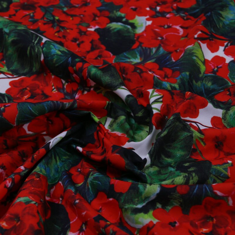 Rode geranium bloem digital print 60 S katoen poplin stof voor kinderen vrouwen zomer jurk rok kleding Naaien DIY tissus au meter