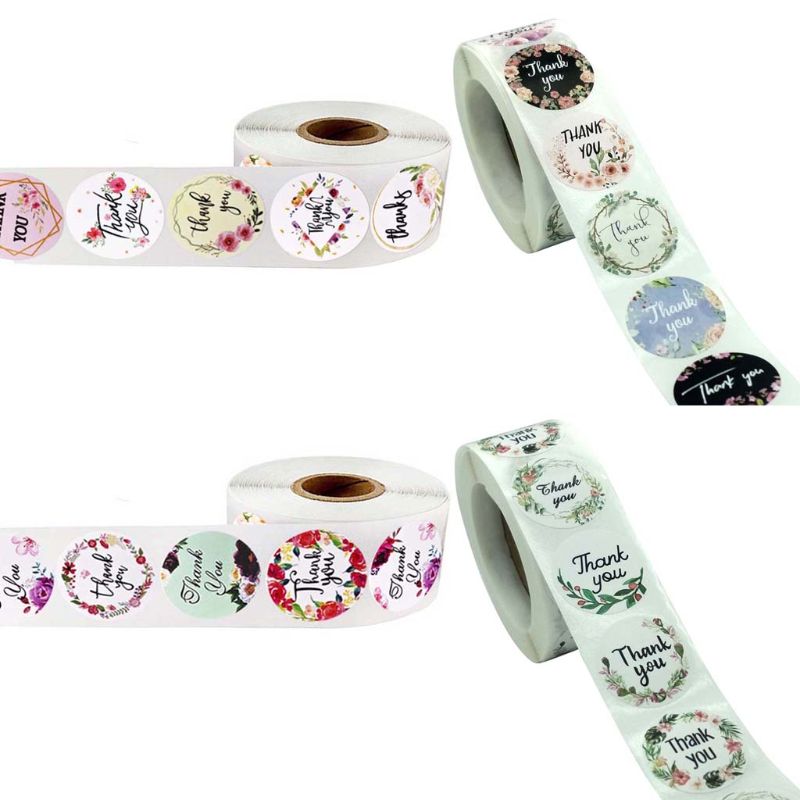 500pcs 4 Or 8 Designs Floral Thank You Stickers Wedding Favors Party Handmade Scrapbooking Packaging Seal Labels Stationery