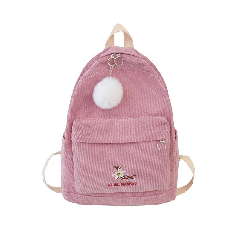 Julyccino bonito listra veludo mochila feminina cor sólida saco de escola harajuku feminino sacos de ombro adolescente viagem mochilas: pink