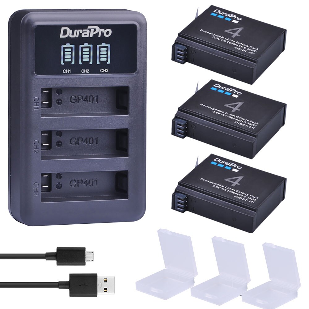 4pc 1680mAH AHDBT-401 AHDBT401 AHDBT 401 Digital Kamera Batterie + LED 3-Hafen Ladegerät für AHDBT401 GoPro Held 4 HD Kamera bateria: 3 Batterie einstellen