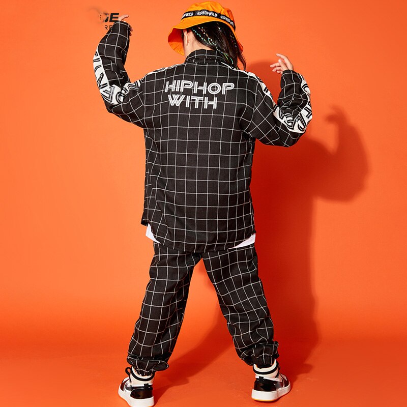 Children'S Hip-Hop Dance Costumes For Kids Boys Lattice Jacket Shirt Hiphop Pants Suit Girls Jazz Street Dance Clothes DQS5795