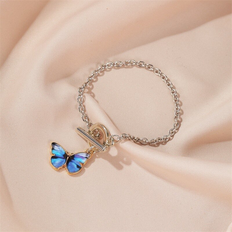 Collier papillon bleu violet pour femmes, pendentif Simple à la , chaîne en métal, bijoux
