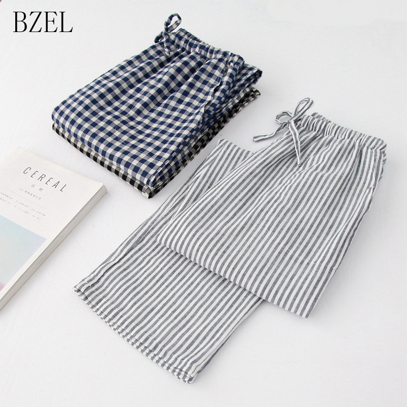 BZEL Plus Size Homewear Mens Cotton Sleep Bottoms Man Striped Loose Pijamas Pants Male Breathable Color Lounge Pants M-XL