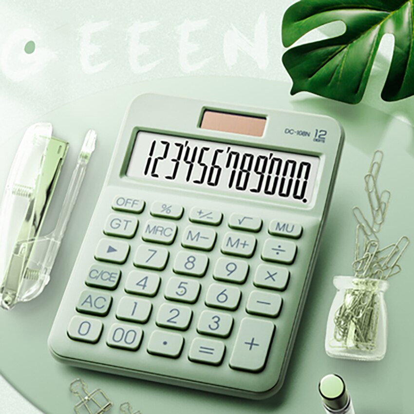 12 Digit Desk Solar Calculator Large Buttons Financial Business Accounting Tool for Office School Student Portable Calculator: green