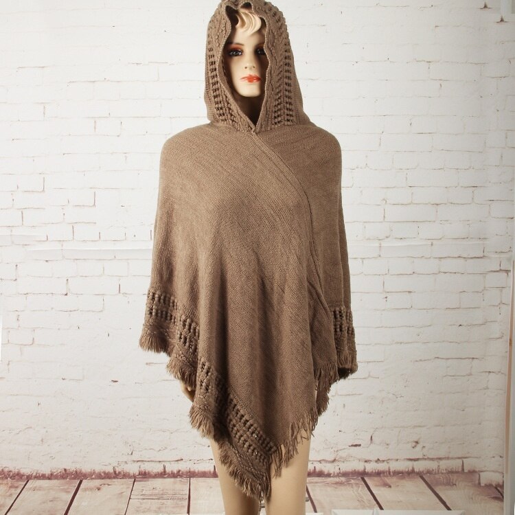 Women's Hooded Poncho Batwing Knit Shawl Cloak Coat Knitwear Cape free size