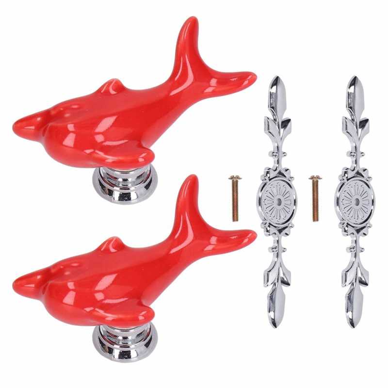 Drawer Knob Wardrobe Knob 2Set Wear Resistant for Furniture Decoration for Kitchen: 1077D Red Dolphin