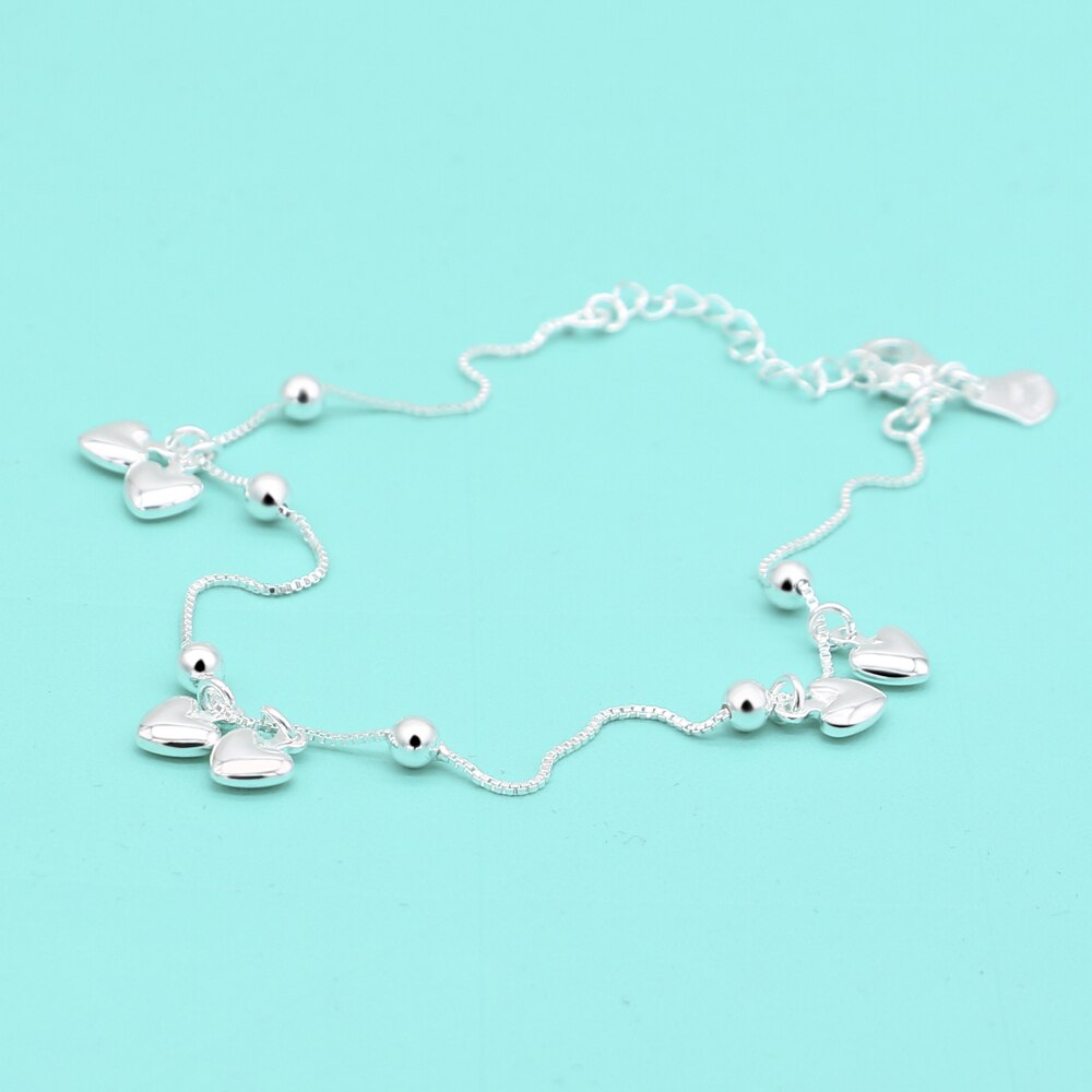 Zomer Zilveren Sieraden Vrouwen Originele Zilveren Enkelbandje 925 Sterling Zilveren Hart Enkelband Minimalistische Sandalen Accessoires