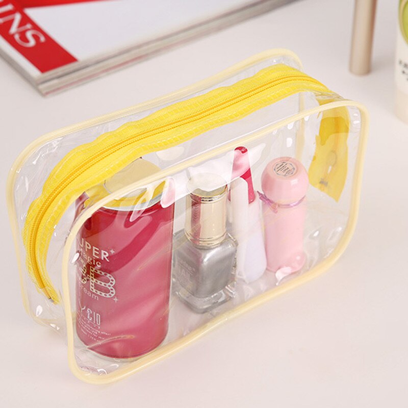 3 Kleuren Make Up Bag Organizer Toilettas Baden Opbergtas vrouwen waterdichte Transparante Bloemen PVC Reizen cosmetische zakken: Yellow M