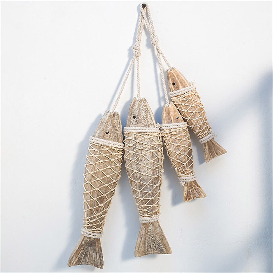 OYASUMI 4-teiliges Holz-Fisch-Wanddeko-Set – Rustikaler Meeresschmuck Für Strandhaus-Flair