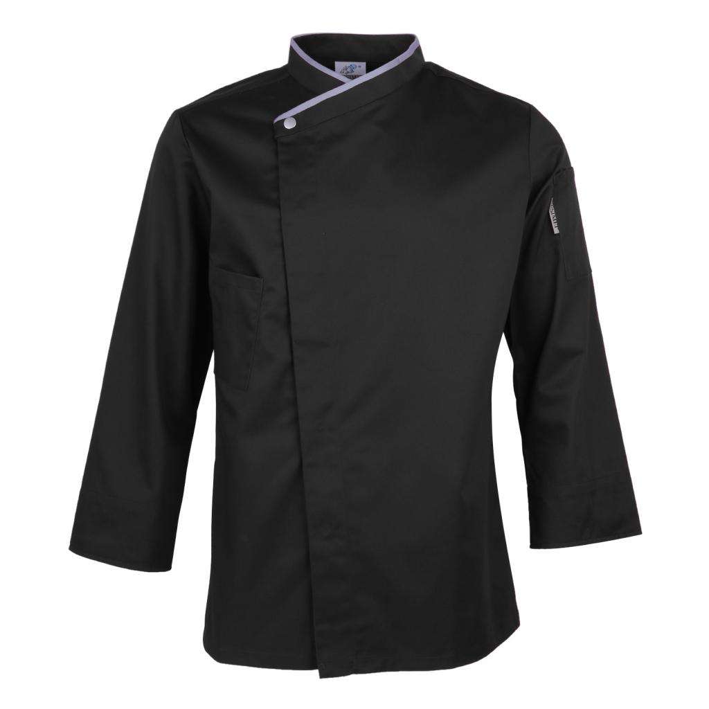 unisex Koch Mantel Lange Ärmeln Hotel Restaurant Mitarbeiter Herde Arbeitskleidung Bekleidung: Schwarz 2XL
