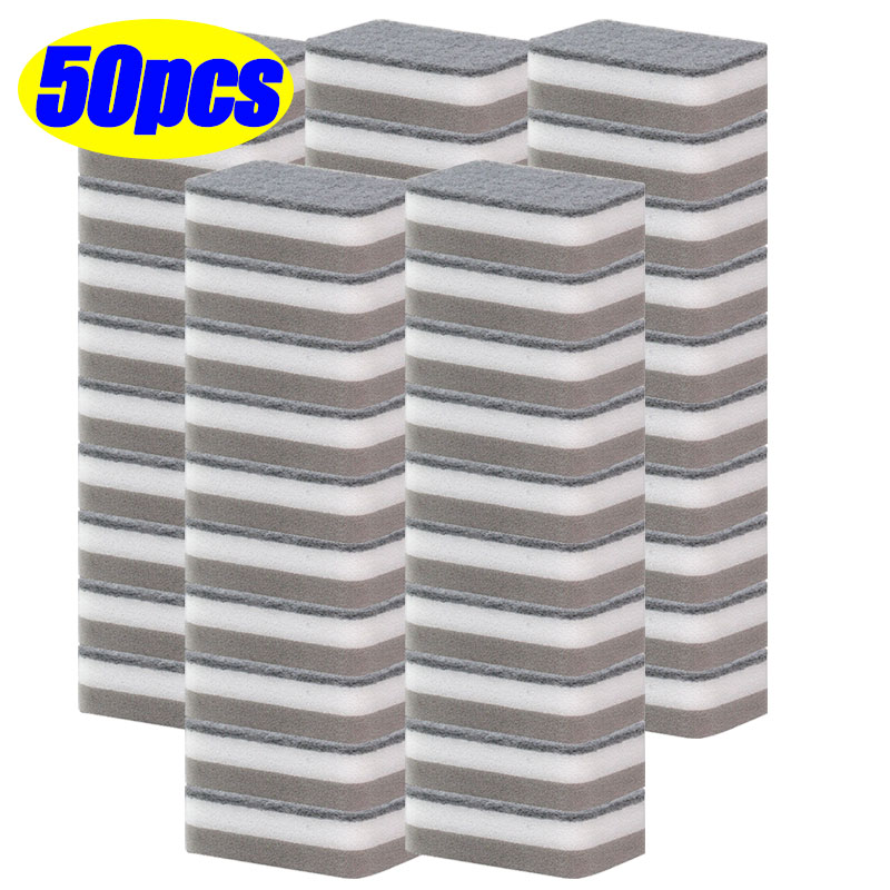 50/5pcs Magic Cleaning Sponges Double-sided Reusable Kitchen Sponge Wipes Pan Pot Dishwashing Scouring Pads Brush Clean Tools: Red