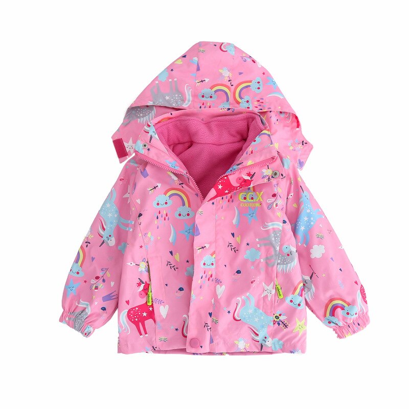 Autumn- Winter Girls Coat Detachable fleece Children clothes Rainbow Girls Jackets 3-10 years kids outdoor windbreaker for girls