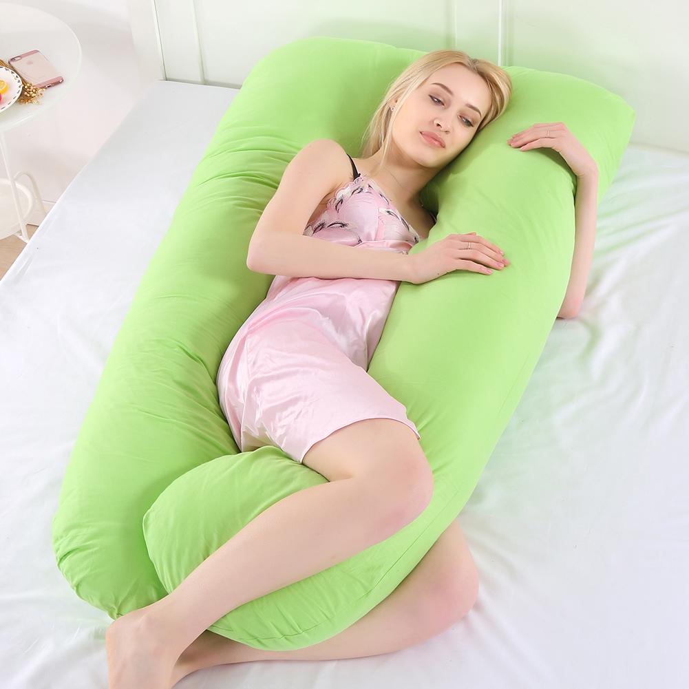 Pregnant Women Sleeping Support Pillow Full Body PW12 100% Cotton Comfort U Shape Maternity Bed Pillows Pregnancy Side Sleepers: Green