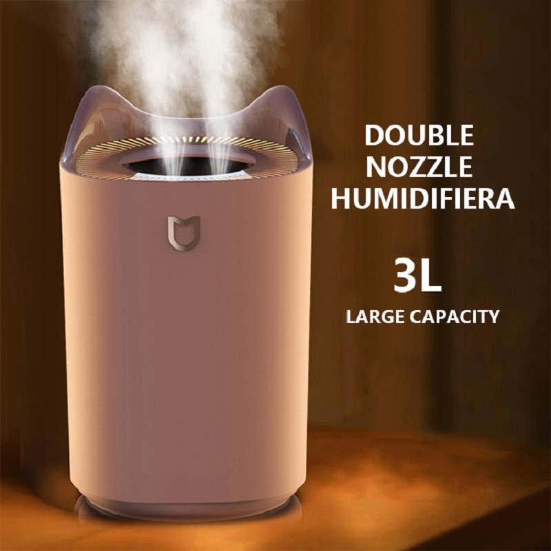 3000mL Capacity Double Nozzle Humidifiers USB Large Capacity Led Light Desktop Home Humidifiers Silent Humidifier