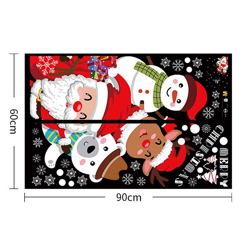 Christmas Cartoon Window Glass Stickers Showcase Removable Santa Clause Snowman Decal Adhesive Year Glass Mural Home Decor