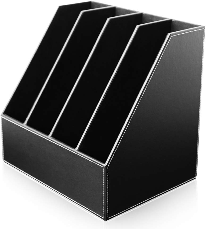 Executive Leather Vertical File Folder Holder Office Product Organizer Store Files Notepad Book Sturdy Cardboard Magazine Holder: 4-Slots