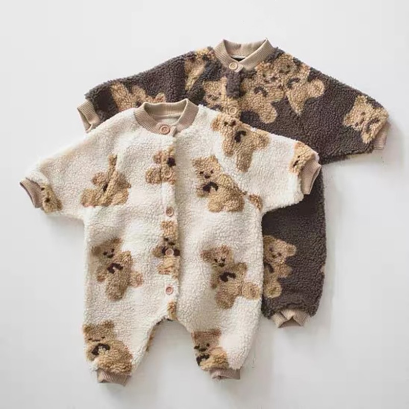 MILANCEL Baby Rompers Bear Style Toddler Boys Jumpsuits Single Breast Girls Clothing Fleece Baby Out suit