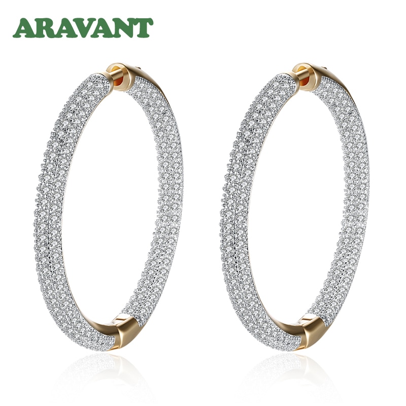 Pendientes de aro de plata 925 para mujer, aretes de aro de oro de 34mm y 18K para mujer, joyería de boda a la