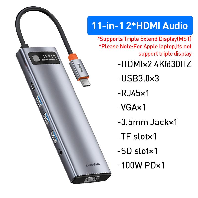 Baseus 11 in 1 USB C HUB Multi HUB Ethernet Network PD 100W Type C Docking Station Splitter USB 3.0 Adapter For Macbook Surface