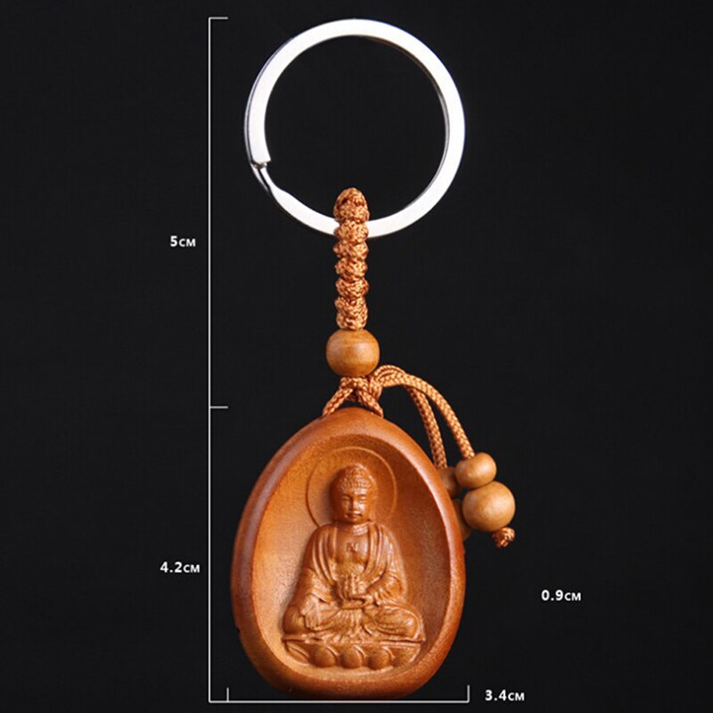 For Car Bag keyring Lucky Jewelry Peach Wood Carving buckle Buddha Pendant Keychain