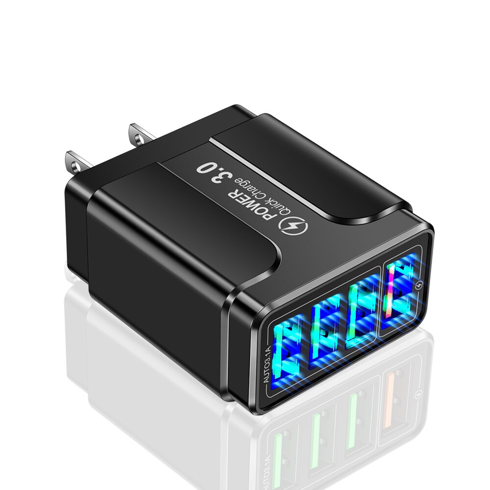 4 Usb Lader Зарядка Для Телефона Opladers Voor Iphone 12 Xiaomi Redmi Note 10 Fast Charger Voor Iphone Opladers Charger adapter: Bkack US
