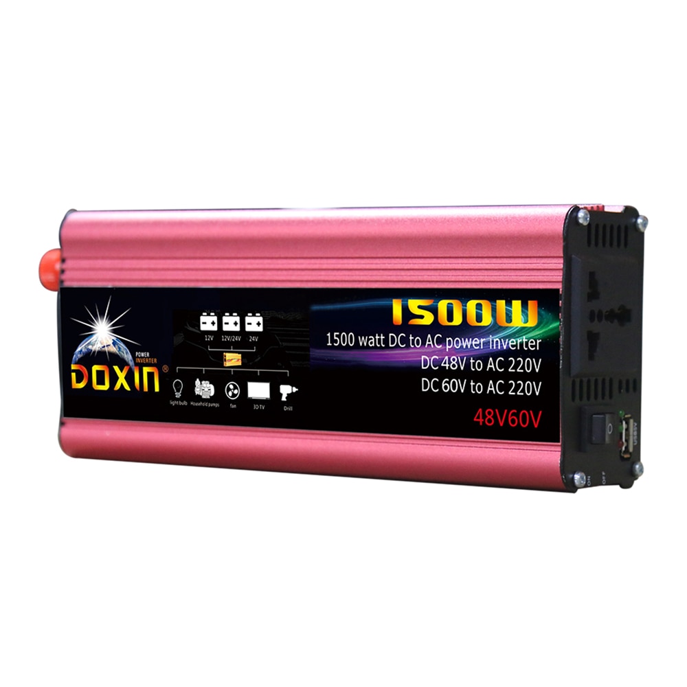 Universal 1500W Car Power Inverter LED Indicator Power Converter Intelligent Cooling Modified Sine Wave DC48V/60V to AC220V