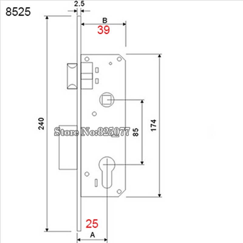 1PCS Brand European Style Narrow Mortise Lock Body Aluminum Door Lock 8520/8525/8530/8535 Lock Body KF195: 8525