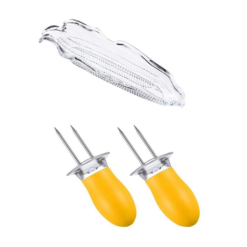 Bandeja de plástico transparente para barbacoa, utensilio familiar con aguja de maíz, para: A set