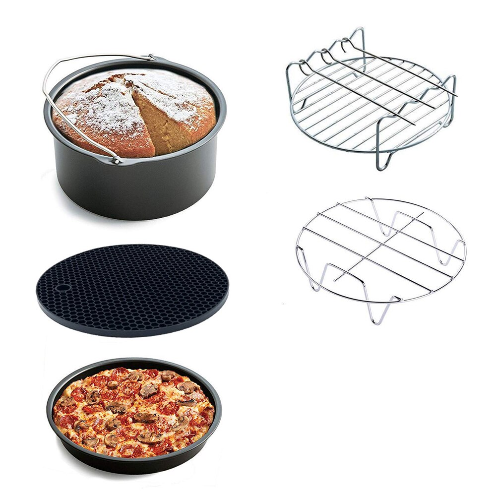 5Pcs Air Friteuse Accessoires Bakken Gereedschap 6 Inch Taart Mand Pizza Pan Grill Keuken Accessoires Diepe Keuken Gadget Voor thuis