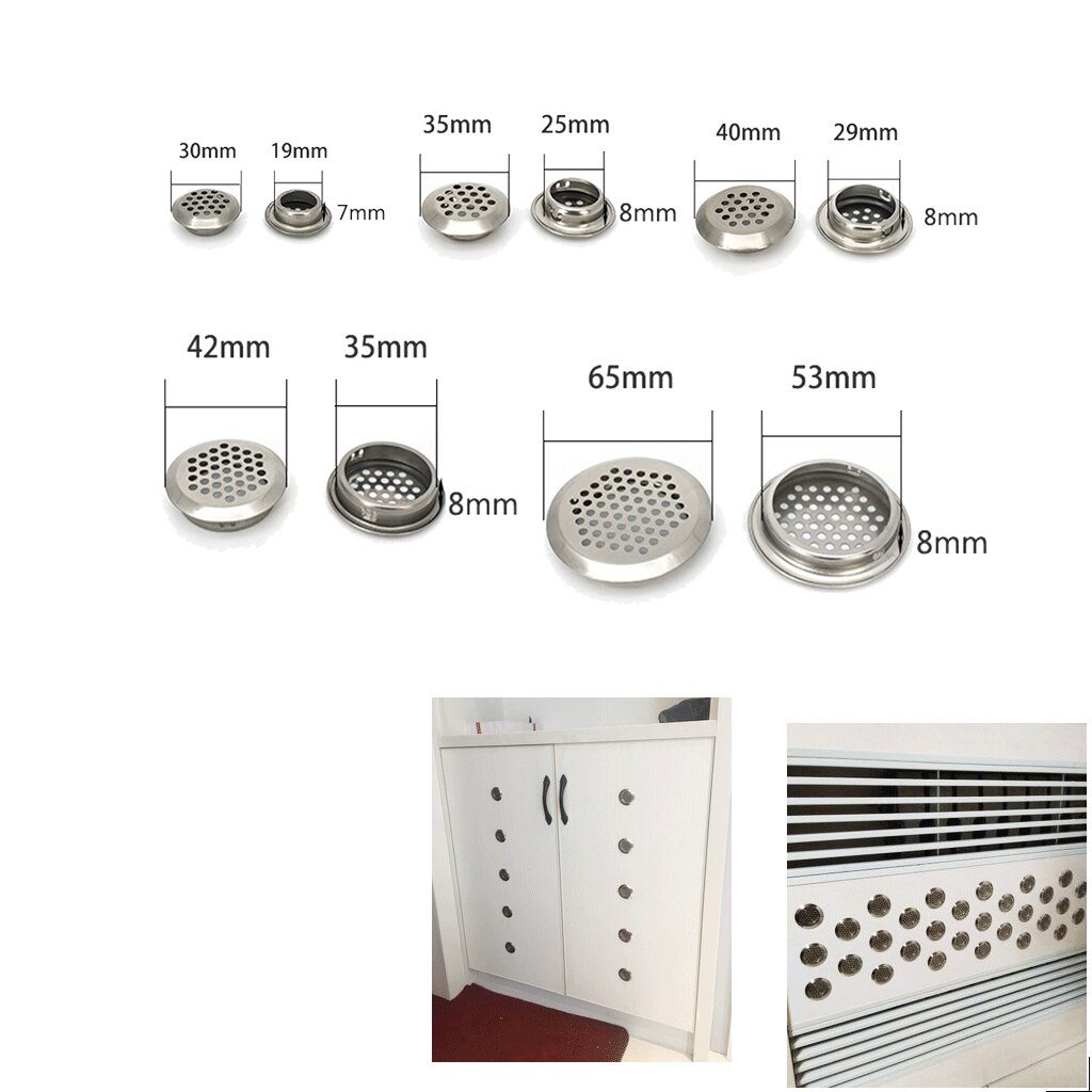 10x Stainless Steel Round Cabinet Air Vent Cover Perforated Mesh Hole Louver