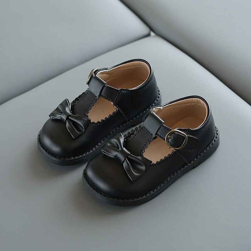 Children Leather Shoes Girls School Shoes with Bow Spring Kids Flat Bottom Girls Performance Shoes Student Single Shoes